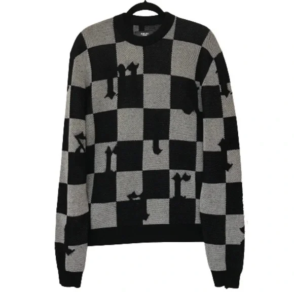 Amiri Logo Check Crew Mohair Cashmere Sweater Black White XXL Brand New With Tag - Picture 3 of 15